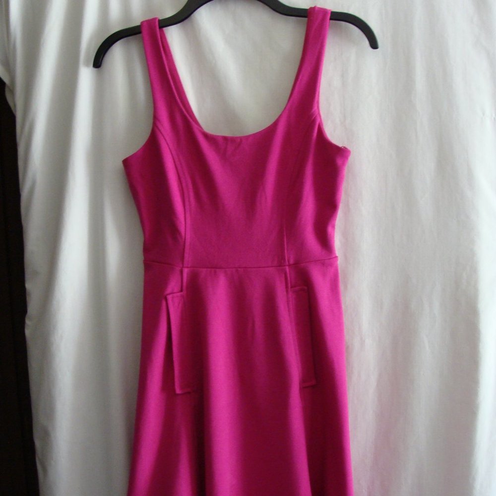 EXPRESS Fuchsia Pink Sleeveless PONTE Knit FIT N' FLARE Tank DRESS Sz 2